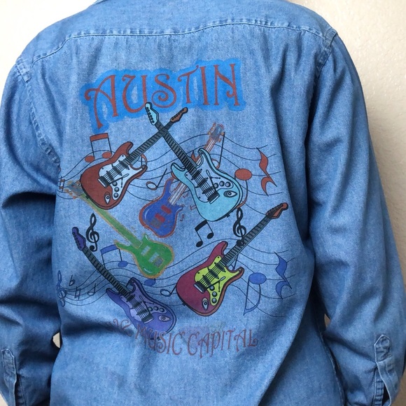 Tops - Austin Live Music Capital Denim Chambray Button-Up